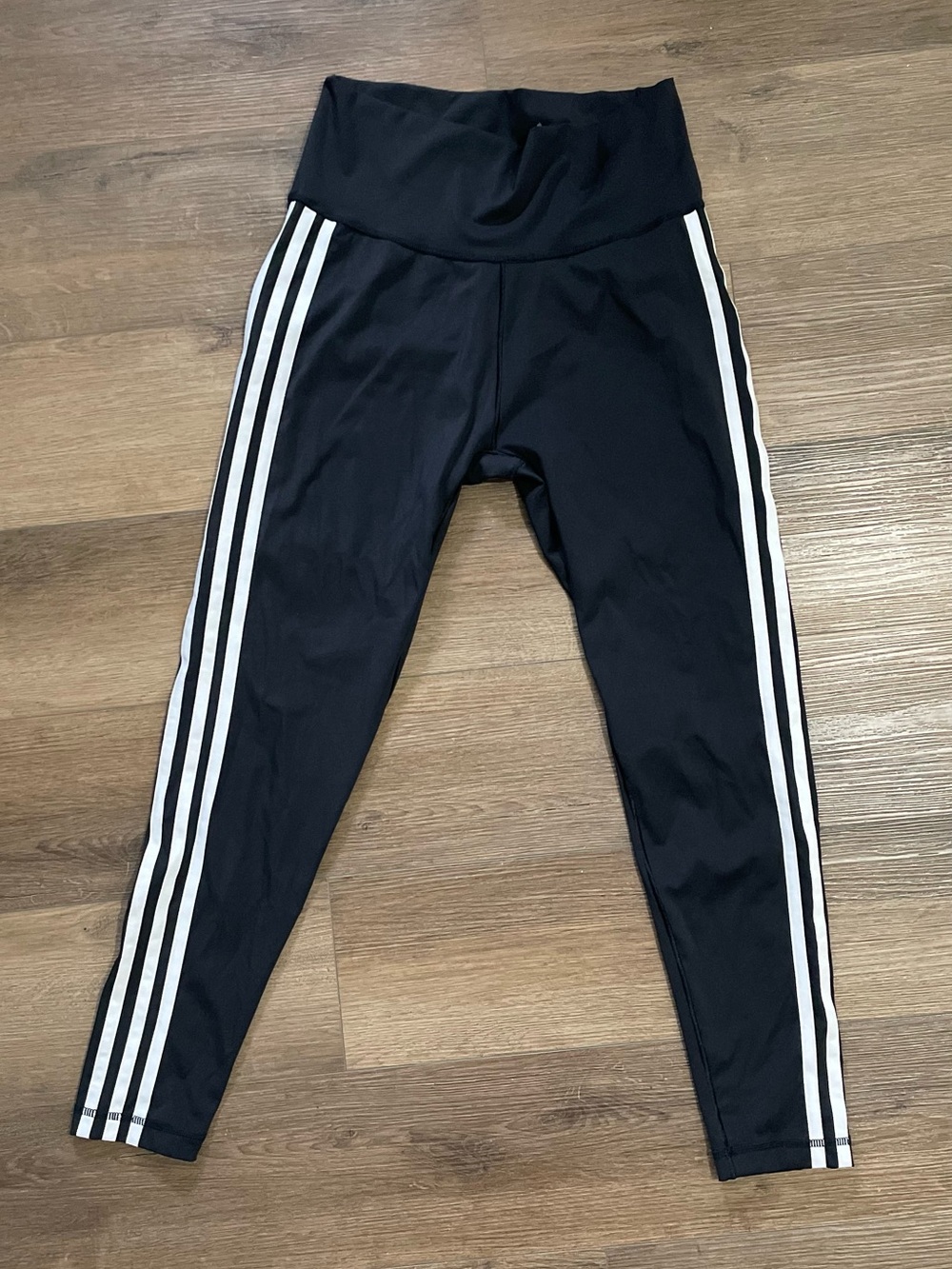 New Black Athletic Leggings with White Side Stripes